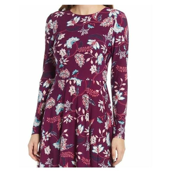 Eliza J Floral Aubergine Long Sleeve Midi Dress Size 4 in Maroon Multicolor NWT - Picture 5 of 8